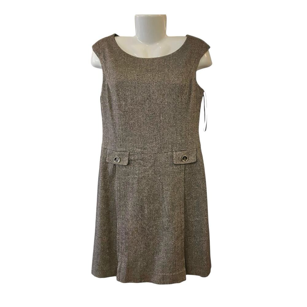 Ann Taylor Women's Brown Herringbone Cap Sleeve Wool Blend Lined Dress SZ 8